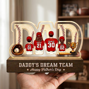 Baseball Family - Personalized Acrylic Block Plaque LED Night Light - Gift For Dad, Husband