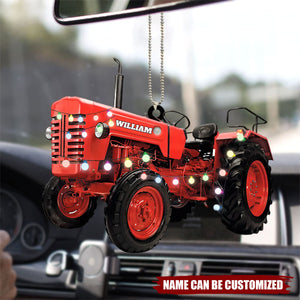 Farmer Tractor With Christmas Light Personalized Car Ornament