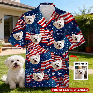 Custom Dog, Cat Photo American Eagle Flag Independence Hawaii Shirt