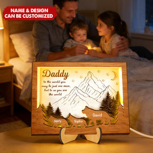 Daddy to Us You Are the World - Personalized 2-Layered Wooden Plaque LED Night Light - Sentimental Gift for Dad, Husband