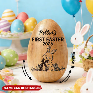 First Easter With Alphabet - Personalized Musical Wooden Easter Egg Shaker