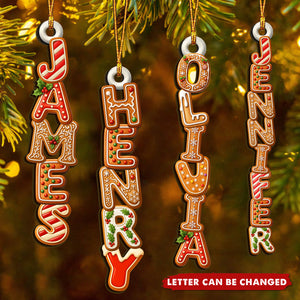 Gingerbread Letter With Name For Family Kids - Personalized Family Wooden Ornament