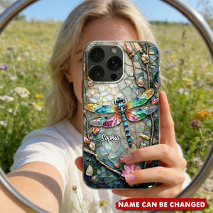 A Colorful Dragonfly Resting Among Flowers - Personalized Full Print Phone Case, Gift For Nature Lovers