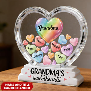 Grandma's Sweethearts In Heart - Personalized Acrylic Block Plaque - Heartfelt Mother's Day Gift For Grandma