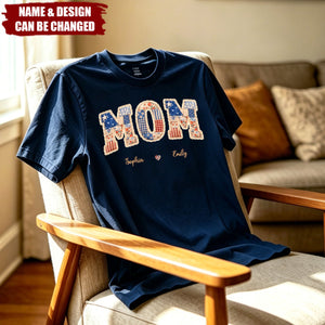 Custom Faux Embroidery Unisex T-shirt- Personalized Mother's Day Birthday Gifts For Mom, Grandma - Mama Love