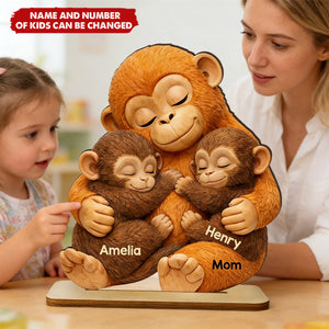 Mother Monkey & Children, Baby Monkey Punch - Personalized 2-Layered Wooden Plaque - Heartfelt Mother's Day Gift for Mom, Wife