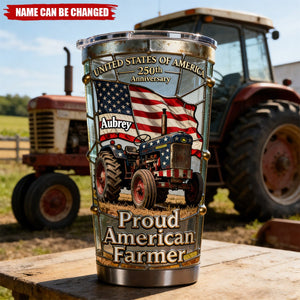 Proud American Farmer - Personalized Tumbler, Gift For Farmer