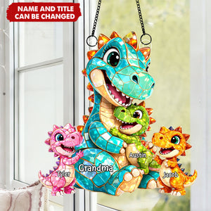 Dinosaur Grandma Grandkids - Personalized Suncatcher - Gift For Mom, Grandma
