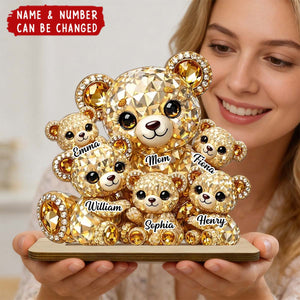 Mommy And Me Crystal Bear - Personalized Custom 2-Layer Wood Plaque With Flat Base