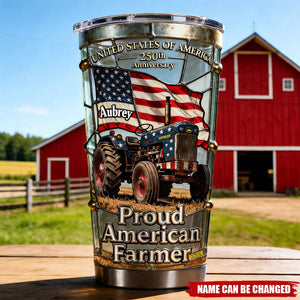 Proud American Farmer - Personalized Tumbler, Gift For Farmer