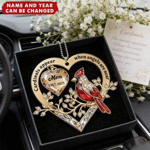 When Cardinals Visit, Angels Are Near - Personalized Acrylic Car Hanger, Memorial Gift