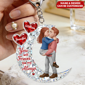 Couple Hug On Moon - Personalized Acrylic Keychain, Gift For Couple, Gift For Him, For Her