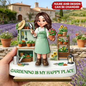 Gardening Is My Happy Place - Personalized 2-Layered Wooden Plaque, Gift For Mom, Grandma