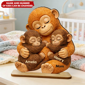 Mother Monkey & Children, Baby Monkey Punch - Personalized 2-Layered Wooden Plaque - Heartfelt Mother's Day Gift for Mom, Wife