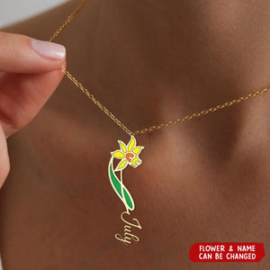Custom Floral Name Personalized Birth Flower Necklace - Gifts For Her