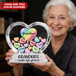 Grandma's Sweethearts In Heart - Personalized Acrylic Block Plaque - Heartfelt Mother's Day Gift For Grandma