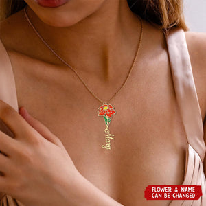 Custom Floral Name Personalized Birth Flower Necklace - Gifts For Her