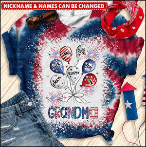4th of July Tie Dye Firework Grandma Auntie Mom Balloon Kids American Flag Personalized 3D T-shirt