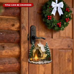 Christmas Campsite Scene - Personalized Custom Shaped Wooden Ornament