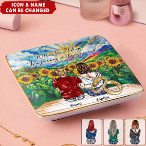 A True Friendship Is A Journey Without An End Stained Glass Style - Personalized Jewelry Dish