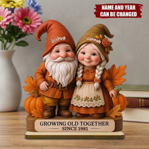 3D Effect Fall Season Dwarf Couple - Personalized Standing Wooden Plaque