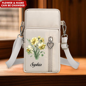 Birth Flower Personalized Arm Wallet Travel Pouch Phone Crossbody Bag