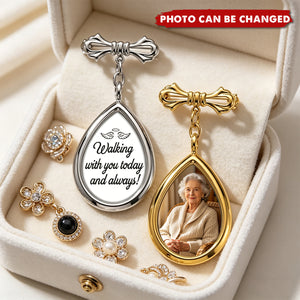 Custom Photo Teardrop Pin - Personalized Memorial Sympathy Graduation Gifts - Walking With You Today And Always