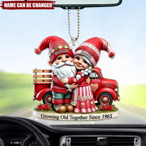 3D Effect Dwarves Old Couple And Truck Personalized Car Hanger Ornament