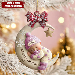 Baby’s First Christmas Ornament, Custom Moon Acrylic Keepsake