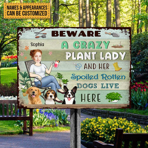 Lady And Her Spoiled Dogs In The Garden - Garden Sign - Personalized Custom Face Classic Metal Signs