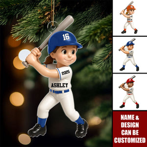Cute Baseball Player - Personalized Acrylic Ornament, Gift For Son, Daughter, Grandson, Granddaughter