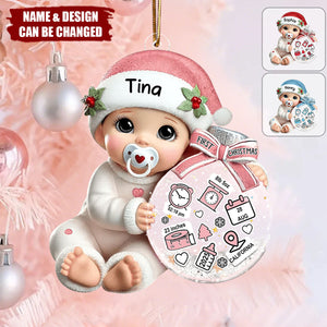 Baby Beside Christmas Bauble 3D Effect Baby's First Christmas Personalized Acrylic Flat Ornament