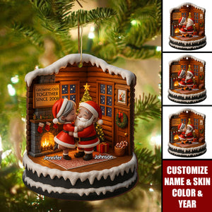 Growing Old Together Since, Santa Claus And Christmas Tree, Custom Wood Ornament, Gift For Couples And Grandparents