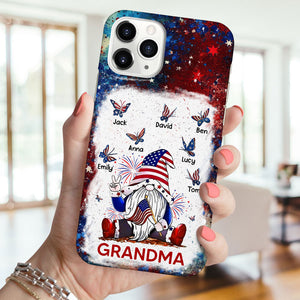 4th of July Patriotic Star and Stripe Grandma Mom Dwarf Butterfly Kids Personalized Phone Case