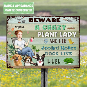 Lady And Her Spoiled Dogs In The Garden - Garden Sign - Personalized Custom Face Classic Metal Signs