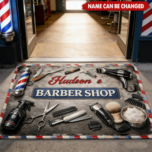 Barber Shop, Personalized Doormat, Gift For Barbers and Shop Owners