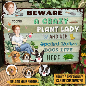 Lady And Her Spoiled Dogs In The Garden - Garden Sign - Personalized Custom Face Classic Metal Signs