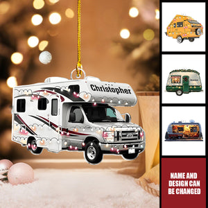Travel Trailer Camping - Personalized Christmas Acrylic Ornament