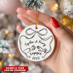 First Christmas Engaged Personalized Ceramic Ornament - Engagement Gift for Couples