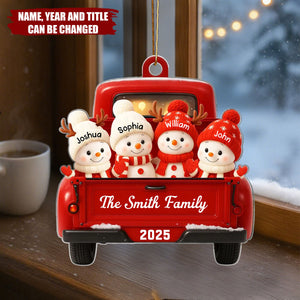 Family Snowman on Christmas Truck - Personalized Christmas Acrylic Ornament