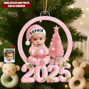 Baby Photo Beside Christmas Tree 2025 - Personalized Christmas Acrylic Ornament