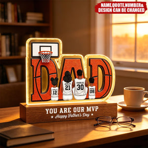 Basketball Dad Legend Daddy's Dream Team - Personalized Acrylic Block LED Night Light - Father's Day Gift For Dad, Husband, Basketball Fans