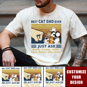 Father's Day 2025 Gift for Cat Dads - Personalized Cat Fist Bump T-Shirt