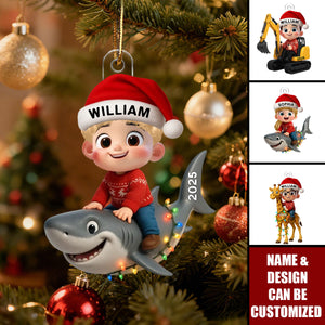Cute Cartoon Kid With Animal Christmas - Personalized Acrylic Ornament, Unique Gift For Grandkids