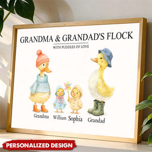 Grandparents Grandma Grandad's Flock with Puddles of Love - Personalised Poster - Gift for Grandma