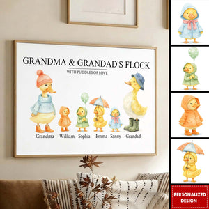 Grandparents Grandma Grandad's Flock with Puddles of Love - Personalised Poster - Gift for Grandma