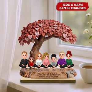 Mom And Daughter Son Under Heart Tree - Personalized 2-Layered Wooden Plaque - Mother's Day Gift For Mom