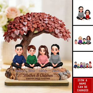 Mom And Daughter Son Under Heart Tree - Personalized 2-Layered Wooden Plaque - Mother's Day Gift For Mom