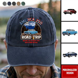 Custom Car Photo America 250 Route 66 Road Trip - Personalized Distressed Denim Cap