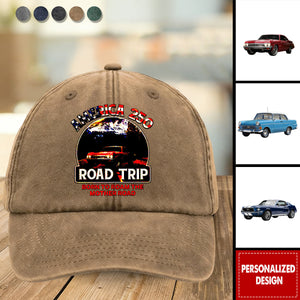 Custom Car Photo America 250 Route 66 Road Trip - Personalized Distressed Denim Cap